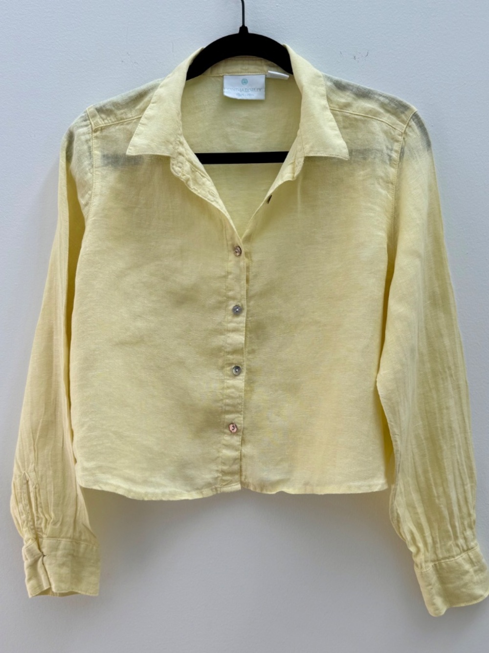 Cynthia Rowley Cropped Pale Yellow Linen Button-Down Shirt - Picture 3 of 8